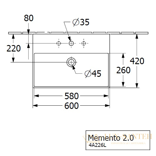 раковина villeroy & boch memento 2.0 4a22 6l rw ceramicplus 600х420 мм, белый матовый