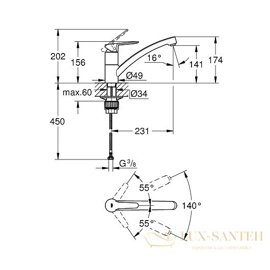 смеситель grohe baueco 31680000 для мойки, хром