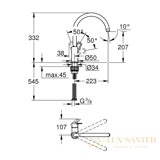 смеситель grohe bauloop 31368001 для мойки, хром