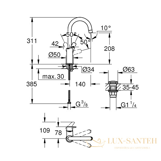 смеситель grohe eurosmart 23970003 для раковины, хром