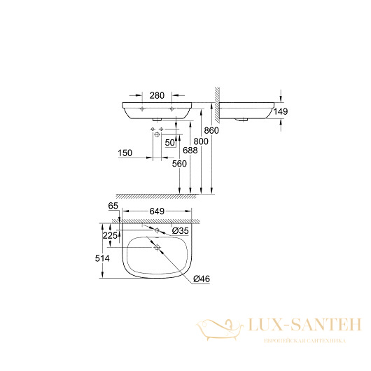 раковина grohe euro ceramic 3932300h 650х515 мм, белый