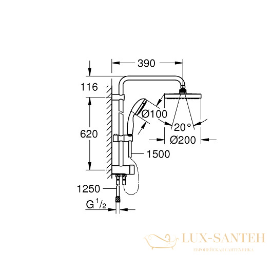 душевая система grohe new tempesta 200 27389002, хром