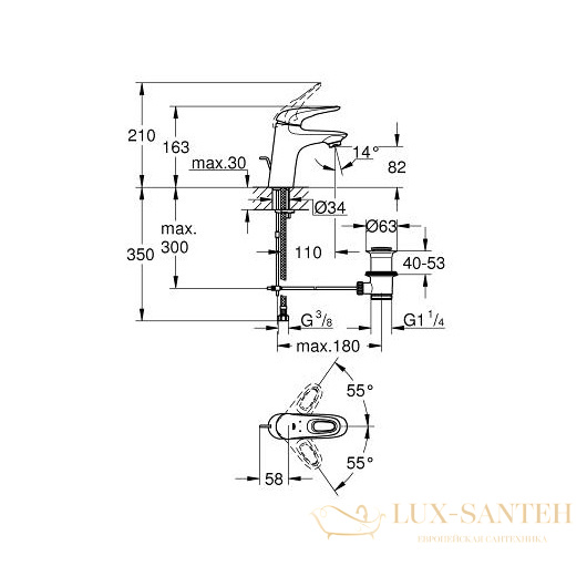 смеситель grohe eurostyle 33558ls3 для раковины, белый