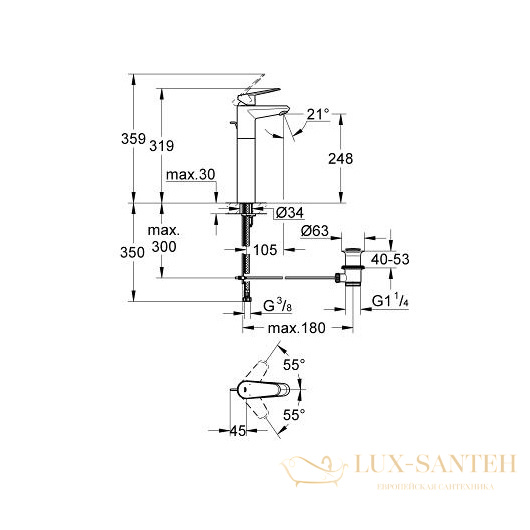 смеситель grohe eurodisc cosmopolitan 23055002 для раковины, хром