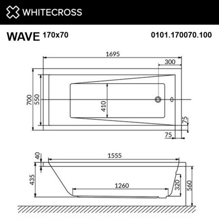 ванна whitecross wave 170x70 "soft", 0101.170070.100.soft.gl, белый