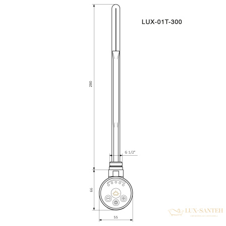 электрический тэн lux-01t-300 с терморегулятором 300w черный глянцевый