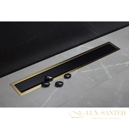 душевой канал bettoserb confluo premium black glass gold line 13100116 650 мм, золотой/черный глянец, золотой/матовый хром