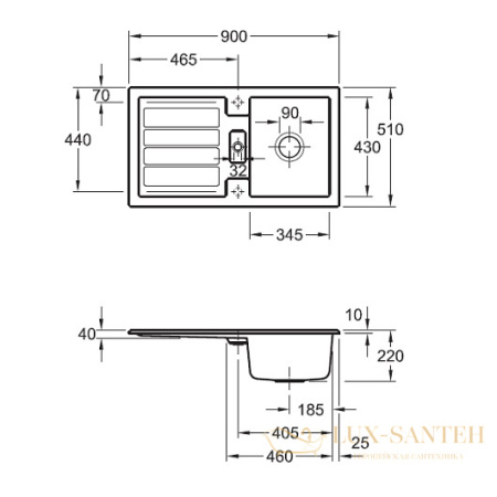 кухонная мойка villeroy & boch flavia 50 330501r1 ceramicplus 900×510 мм, белый