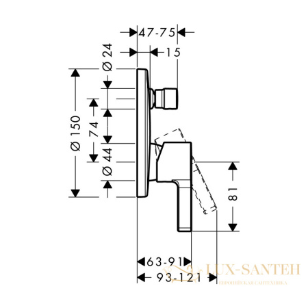 смеситель для ванны hansgrohe metris s 31466000, хром