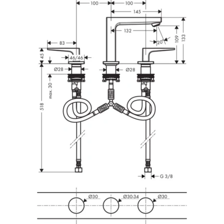 смеситель для раковины hansgrohe metropol 74514000, хром