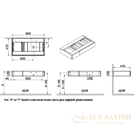 тумба vitra origin 65677 90 см r, темный вяз