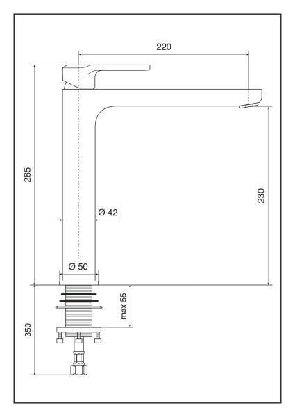 высокий однорычажный смеситель emmevi nefer 77003big/cr для раковины с донным клапаном click-clack, хром