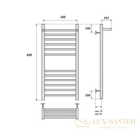 полотенцесушитель 400x800 водяной point аврора премиум pn10148sp п11 с полкой, хром