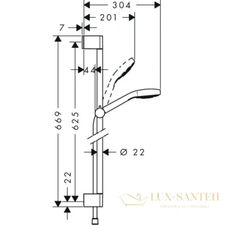 душевой гарнитур hansgrohe croma select s multi 26560400 со штангой 65 см, белый/хром