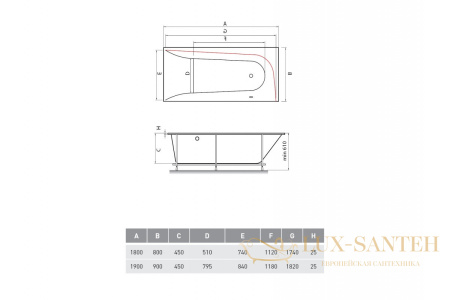 ванна акриловая vayer boomerang (eh) 180x80 r