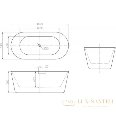 акриловая ванна belbagno bb306-1585 158,5x74,5 см, белый