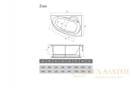 ванна акриловая relisan zoya r 150x95