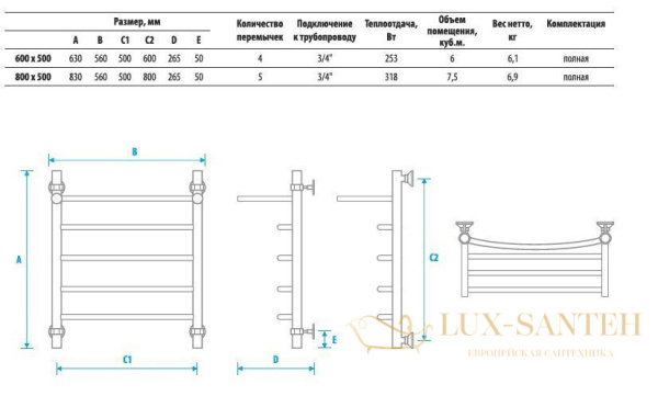 полотенцесушитель energy classik modus 600/500, хром