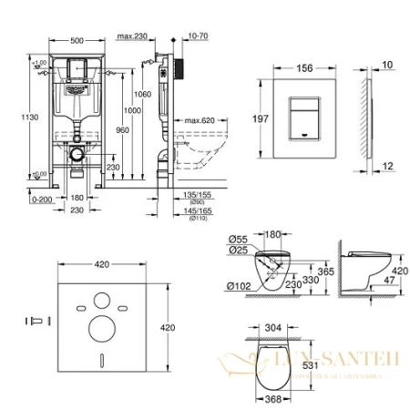 комплект solido lecico унитаз безободковый с инсталляцией 5 в 1 grohe bau ceramic 39586000 микролифт, кнопка смыва