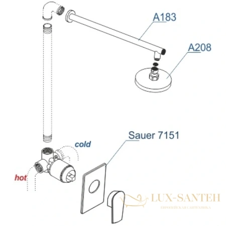 душевой комплект wasserkraft sauer a71183 248 мм, золотой