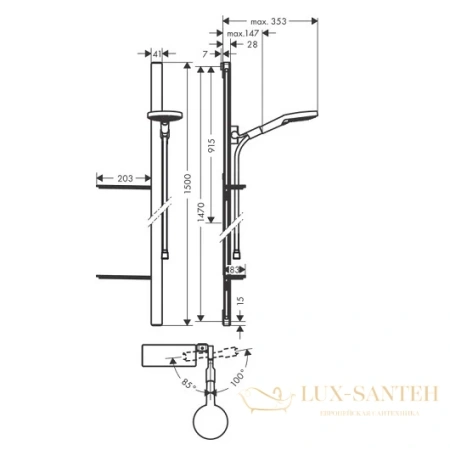 душевой набор hansgrohe raindance select s 27646000, 120 3jet со штангой 150 см и мыльницей, хром