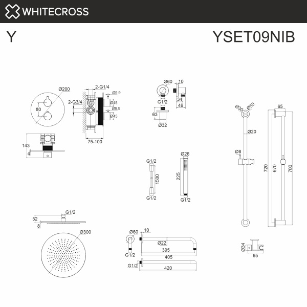 термостатическая душевая система скрытого монтажа whitecross y yset09nib, брашированный никель