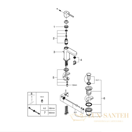 смеситель grohe plus 23870003 для раковины, хром