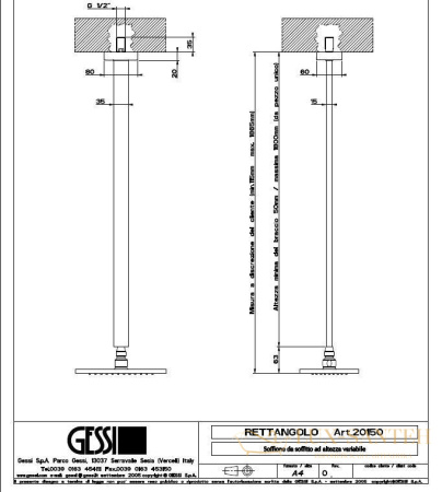 верхний душ gessi rettangolo 20150.031, хром