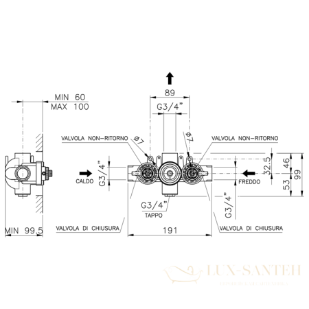 внутреняя часть nicolazzi c4913, для термостатического смесителя 3/4", без запорного вентиля