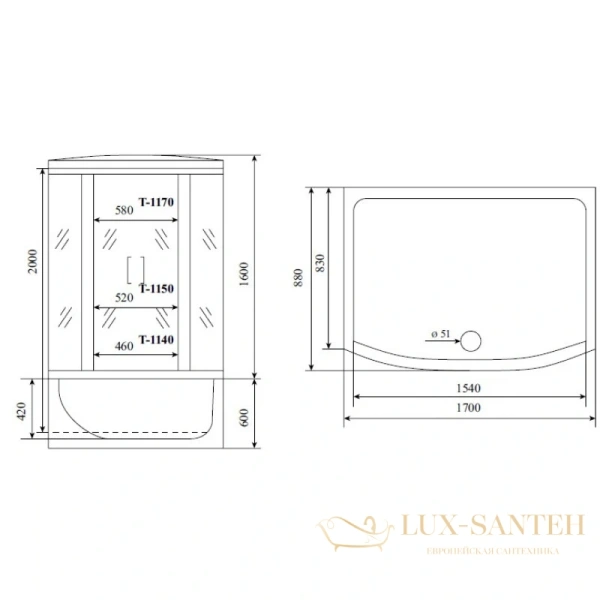 душевая кабина timo standart t-6670 s 170x88x220 см, стекло прозрачное