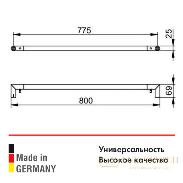 полотенцедержатель keuco reva, 12801370800, 800 мм, черный матовый (ral 9011)