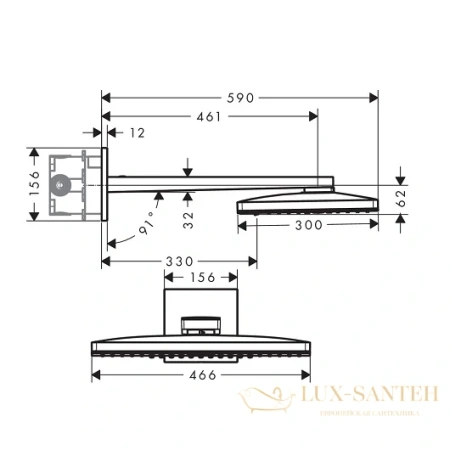 верхний душ hansgrohe rainmaker select 2jet 24005600 с держателем, черное стекло