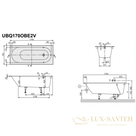 квариловая ванна villeroy & boch oberon ubq170obe2v-1 170х75 см, альпийский белый