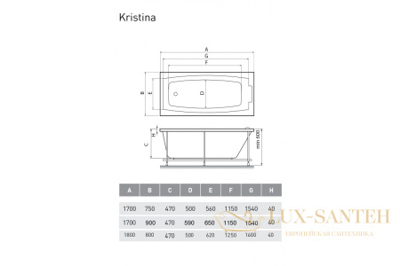 ванна акриловая relisan kristina 180х80