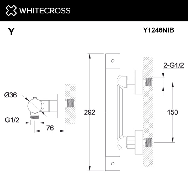 смеситель термостатический для душа whitecross y y1246nib, брашированный никель