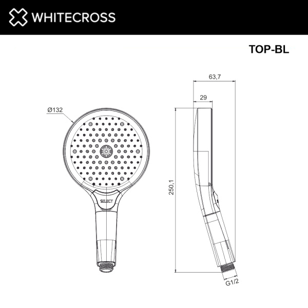 душевая лейка 3 режима whitecross top-bl, черный мат