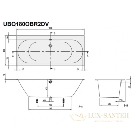 квариловая ванна villeroy & boch oberon 2.0 ubq180obr2dv-01 180х80 см, альпийский белый