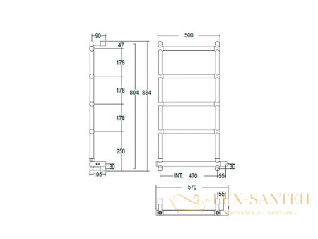 полотенцесушитель электрический margaroli sole 542-5 box 5424705crnb, высота 84 см, ширина 57 см, хром