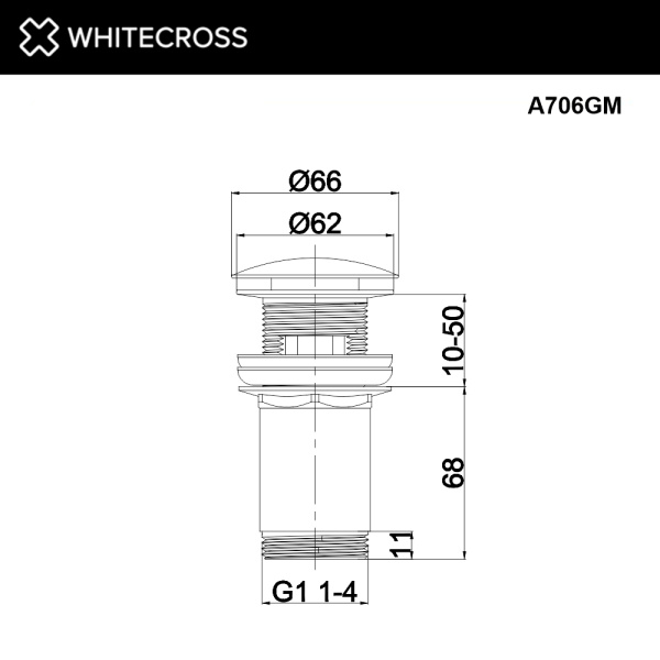 донный клапан whitecross a706gm для умывальника, клик-клак, оружейная сталь