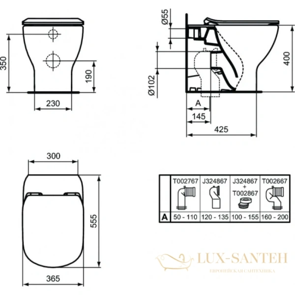 приставной унитаз ideal standard tesi t0077v3, черный матовый