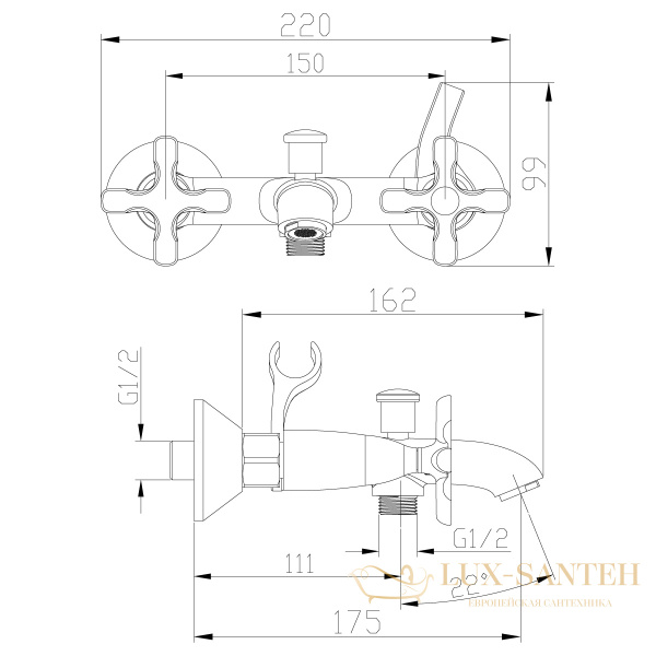 смеситель lemark duetto lm5712c для ванны с коротким изливом, хром