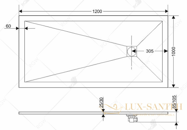 душевой поддон rgw stone tray 16152910-11 из искусственного камня st-tr 100x90, терракот