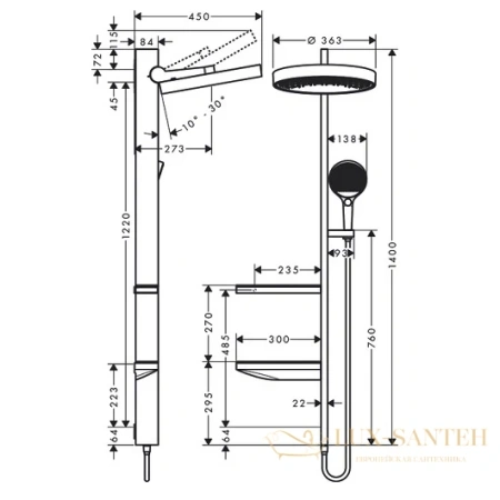 душевая система hansgrohe rainfinity showerpipe 360 26842700 скрытого монтажа, белый матовый