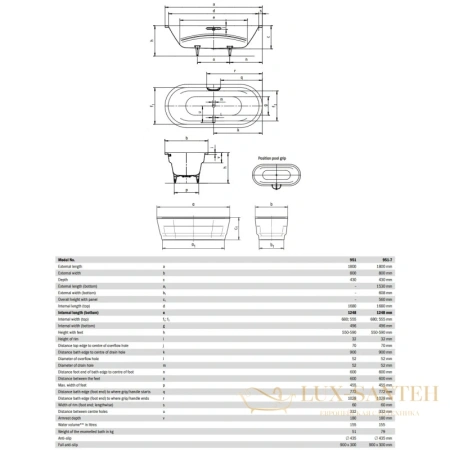 стальная ванна kaldewei vaio duo oval 233130003001 951 180х80 см с покрытием anti-slip и easy-clean, альпийский белый 