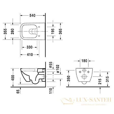 чаша подвесного безободкового унитаза duravit happy d.2 22220900001 rimless, белый