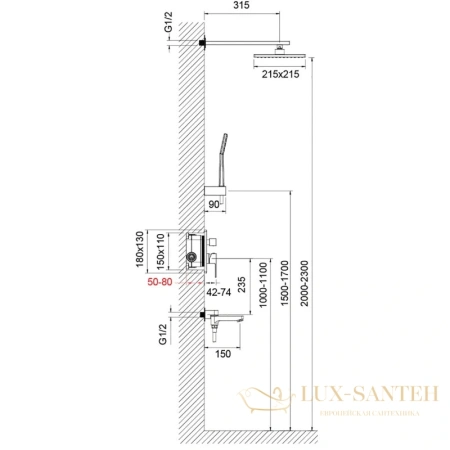 душевой комплект timo selene sx-3069/00sm (1113) 215 мм, хром