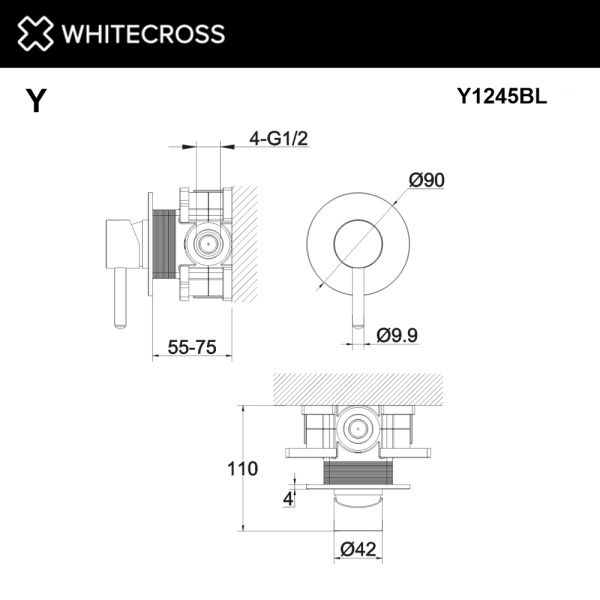 смеситель для душа скрытого монтажа whitecross y y1245bl, черный мат