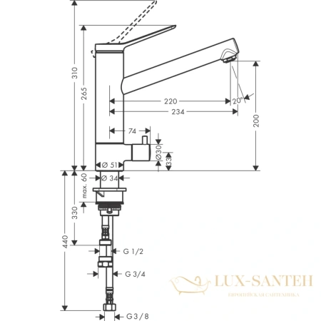 кухонный смеситель hansgrohe zesis m33 1jet с запорным вентилем