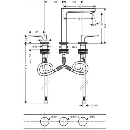 смеситель для раковины hansgrohe metropol 74515000, хром