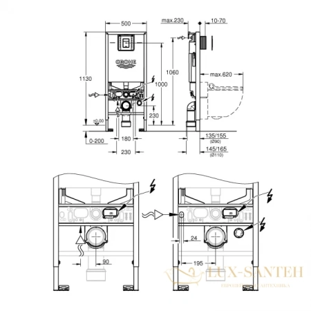 инсталляция для подвесного унитаза grohe skate cosmopolitan 39603000,3 в 1 комплект с панелью смыва хром